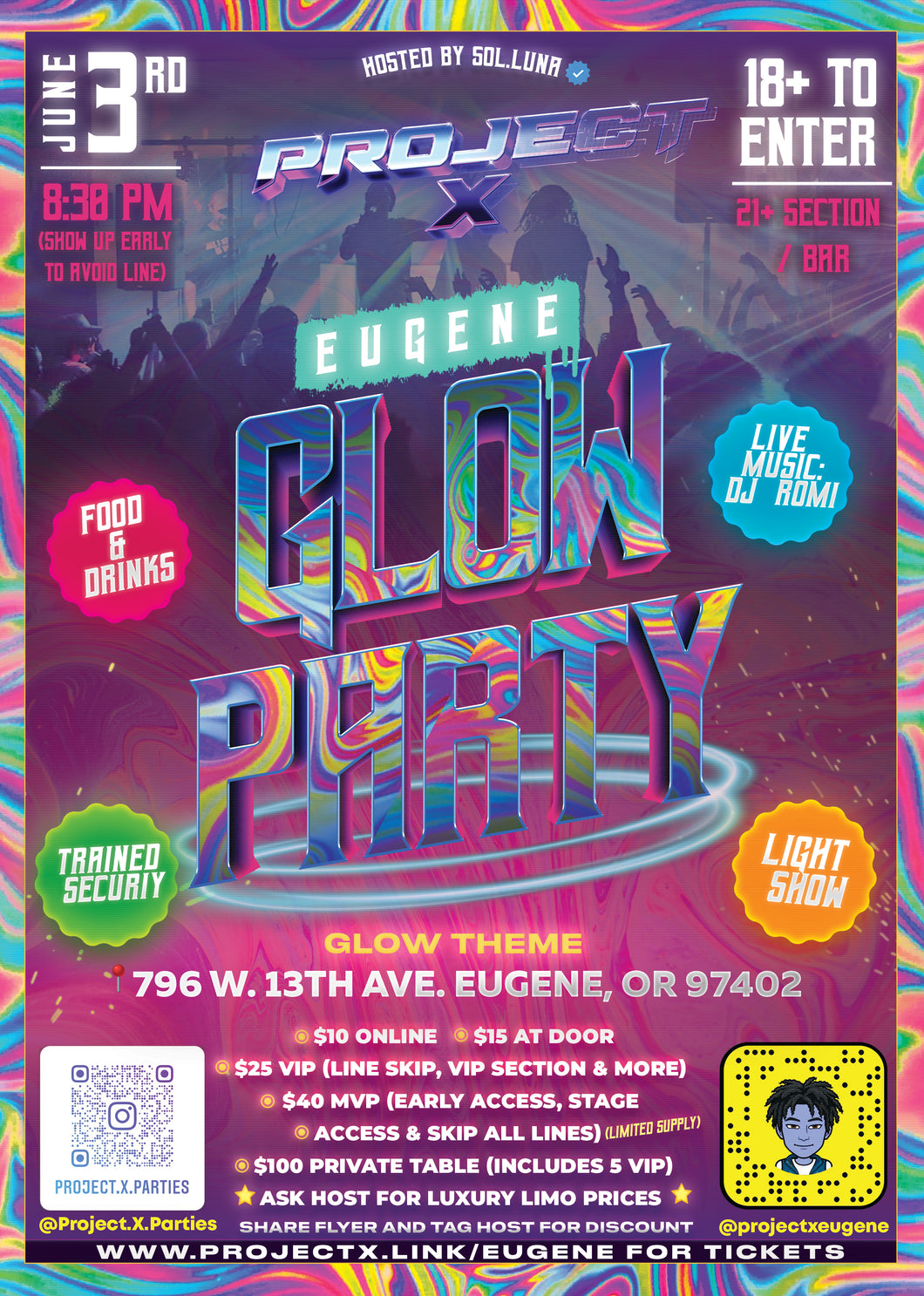 Eugene Glow Party Group pass
